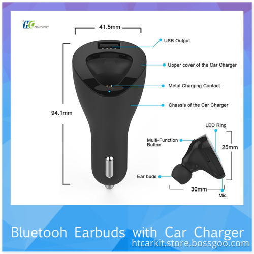 China Factory Bluetooth Stereo mini Bluetooth Earpiece with Car Charger